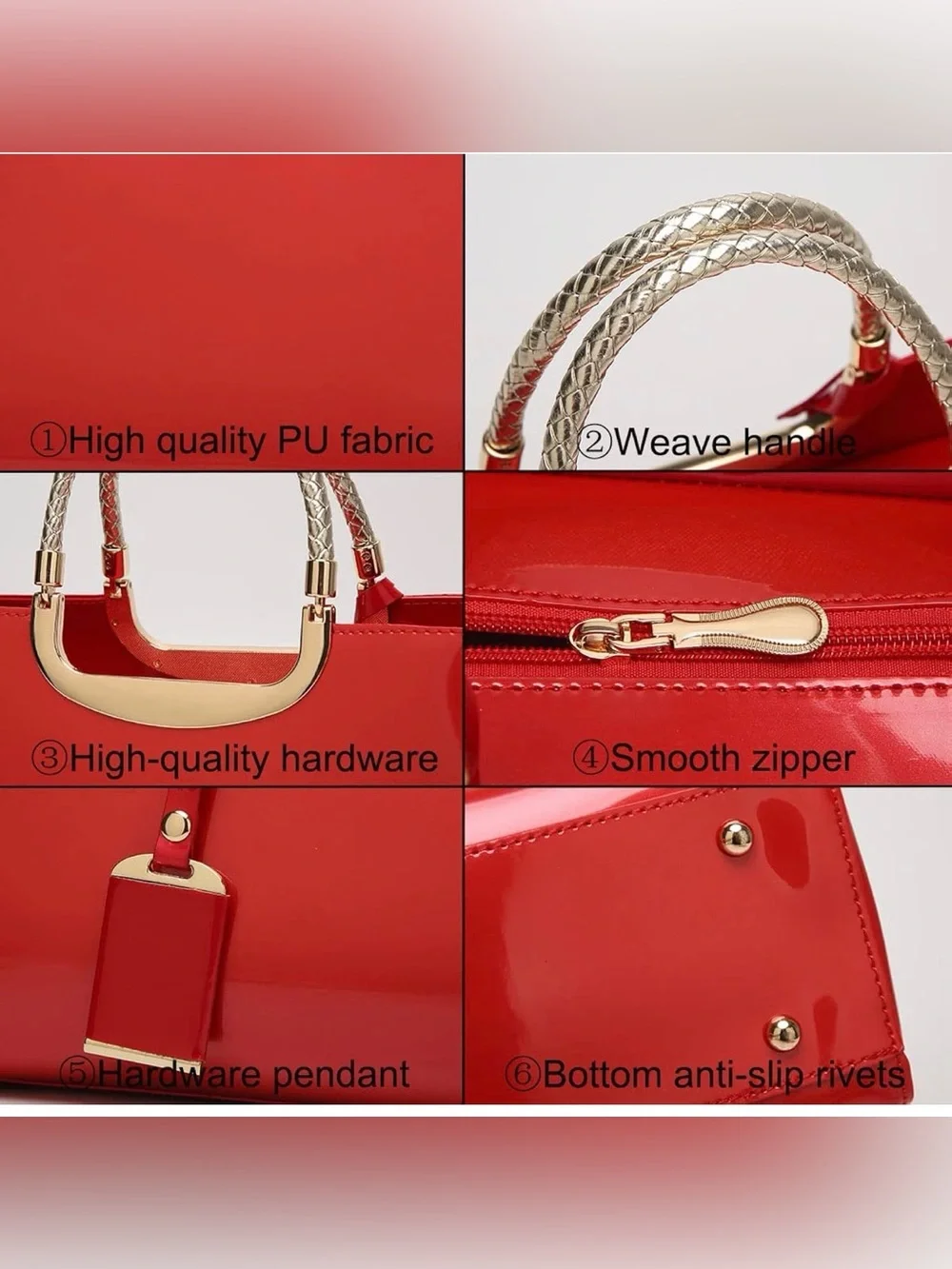 Glossy Women Handbag Faux Patent Leather Top-Handle Bag Structured Shoulder Bag